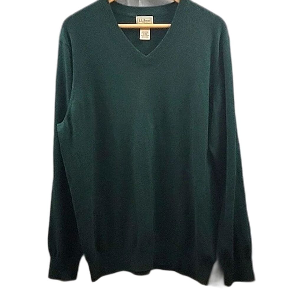 LL Bean Cotton Cashmere V-Neck Sweater Mens XL Hunter Green Classic Gorpcore